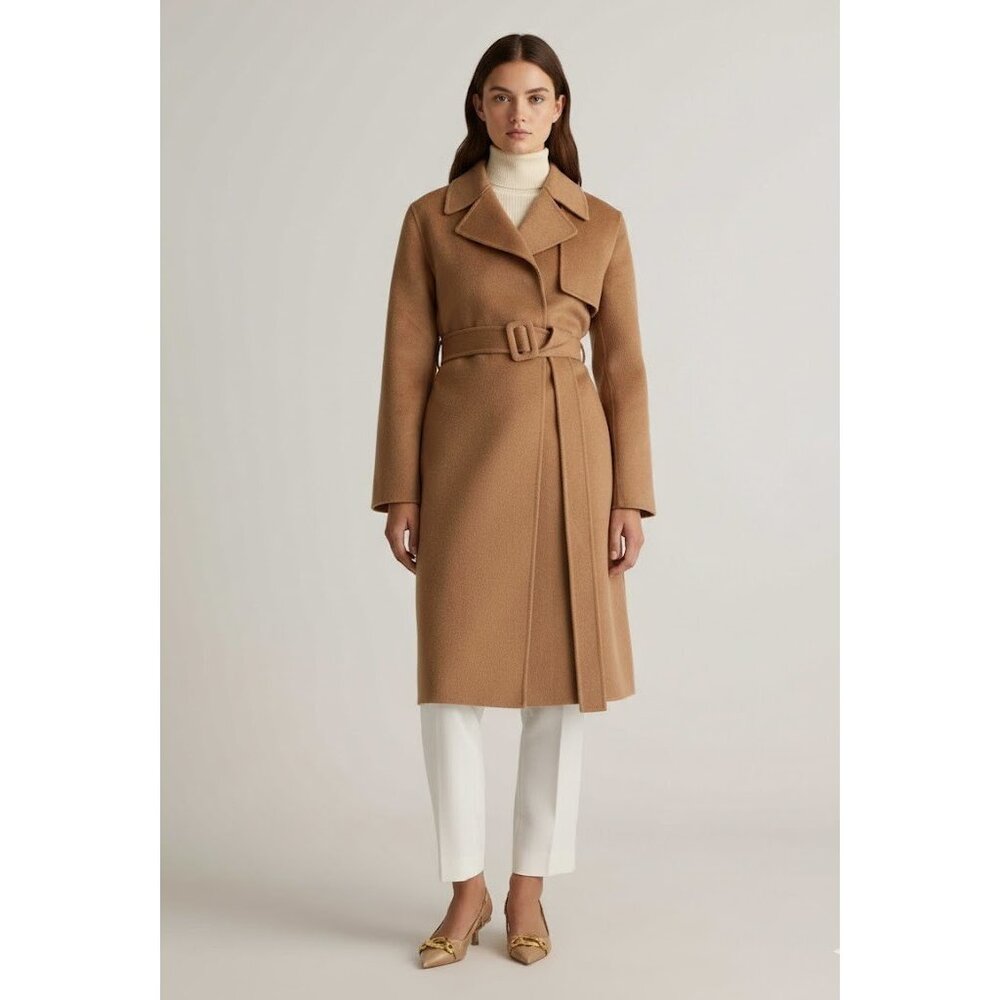 NWT Quince Double-Faced Merino Wool Trench Coat in Caramel S